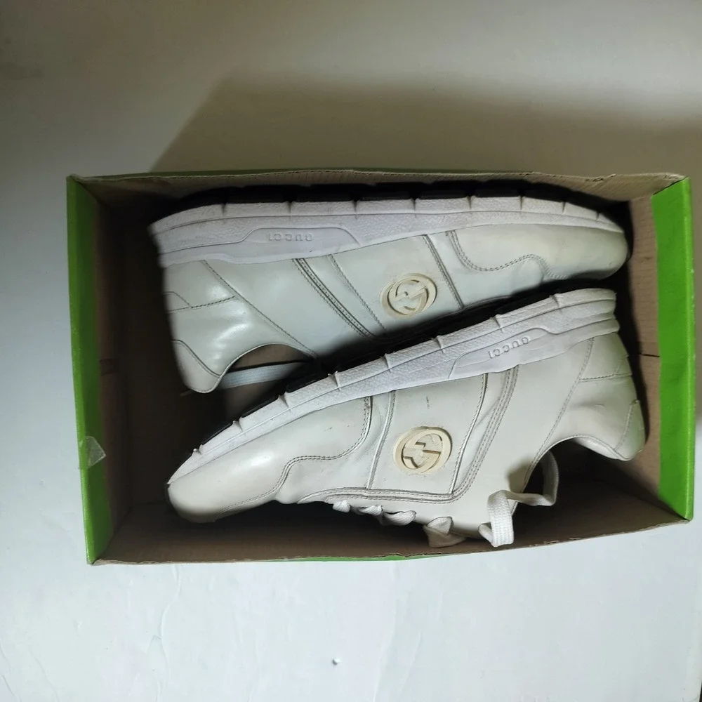 Gucci Interlocking G Leather Sneakers Off-White Low Top Trainers Mens 10.5 - Picture 16 of 16
